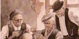 Quando all’osteria dopo il gioco si pagavano “i fabbri” "Lo scopone" in un quadro di Vittorio Olivero detto Joselito