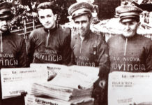 Quando la “nera” tornò a far notizia Prima metà degli Anni Cinquanta. Quattro strilloni “sponsorizzati” dal giornale “La Nuova Provincia” destinato a cambiare gli equilibri dell’editora locale. Giravano la città con le loro biciclette a vendere i giornali. Da sinistra il mitico “Primo” Lamberti, Gianni, Erminio Salvadeo e Morando da “Asti Testimonianze di ieri...” Venanzio Malfatto, Editrice Basegrafica Cuneo