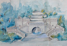 Quei giardini mai fioriti Schizzo prospettico di Giuseppe Roda della gradinata di accesso al bosco del Littorio, poi ribattezzato dei Partigiani