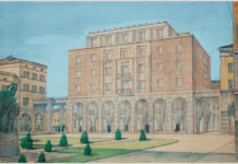 Piazza Alfieri e Campo del Palio Ipotesi scartata per il palazzo Ina, in un’inedita piazza San Secondo. Sulla sinistra si nota il monumento ai Caduti, oggi in piazza I maggio. (Collezione privata)