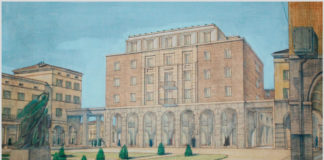 Piazza Alfieri e Campo del Palio Ipotesi scartata per il palazzo Ina, in un’inedita piazza San Secondo. Sulla sinistra si nota il monumento ai Caduti, oggi in piazza I maggio. (Collezione privata)