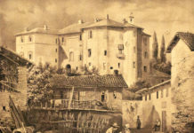 Quei cinguettii dal Settecento Il castello di Cossombrato così come appare in una litografia del 1856 ad opera dei fratelli Doyen di Torino