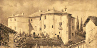Quei cinguettii dal Settecento Il castello di Cossombrato così come appare in una litografia del 1856 ad opera dei fratelli Doyen di Torino