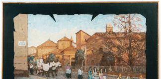 Petali rosa al funerale di Anna Renzo De Alexandris (Asti 1914-2008), La sepoltura della piccola Anna De Alexandris. Asti nel 1946, olio su tela, cm. 50 x 70, firmato. Collezione Fondazione Eugenio Guglielminetti, Asti.