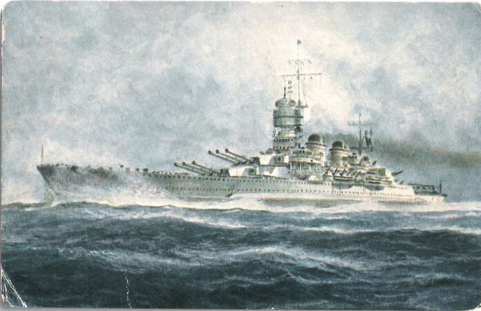 Il marinaio di collina con due salvagenti naufrago della corazzata Roma