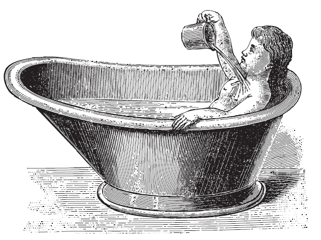 Vasche in zinco, brocche e catini per la toeletta